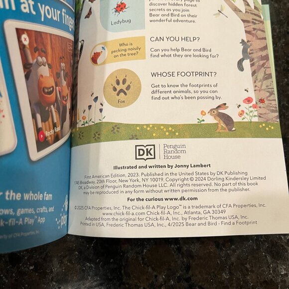 Chick Fil A Kids Bear & Bird Find a Footprint Book - Picture 3 of 3
